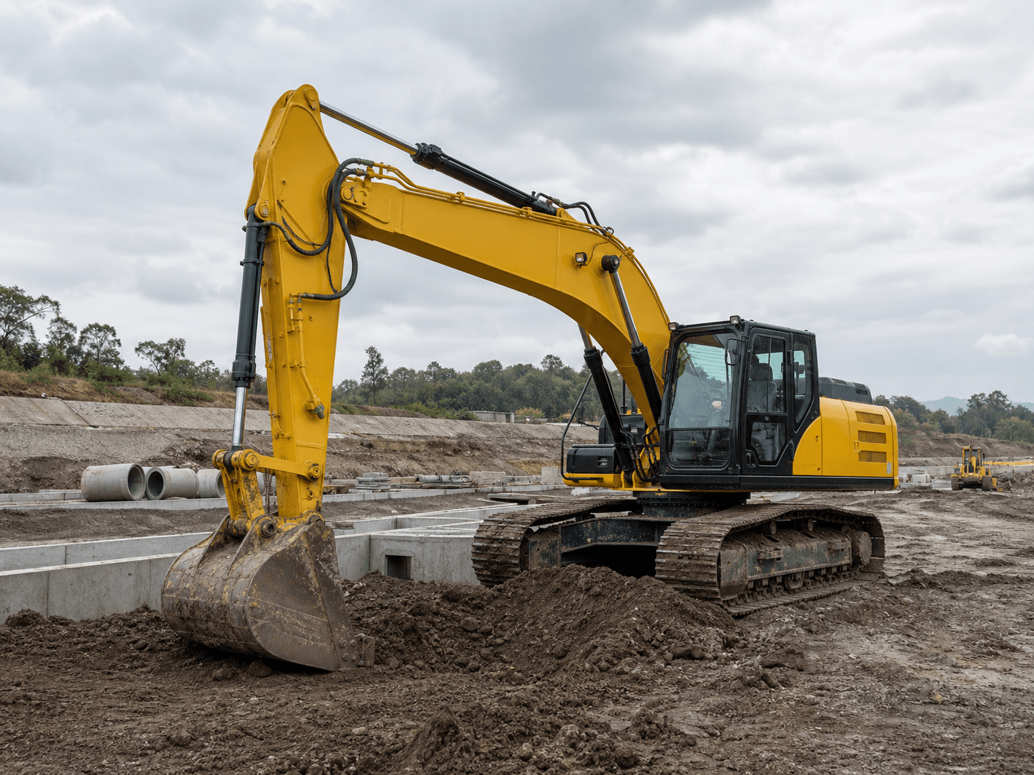 Escavadeira hidráulica em canteiro de obras