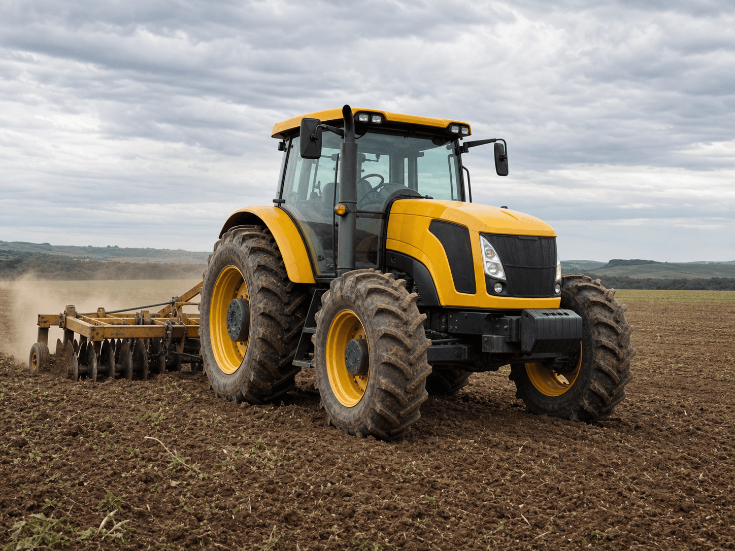 Trator agrícola em operação de campo