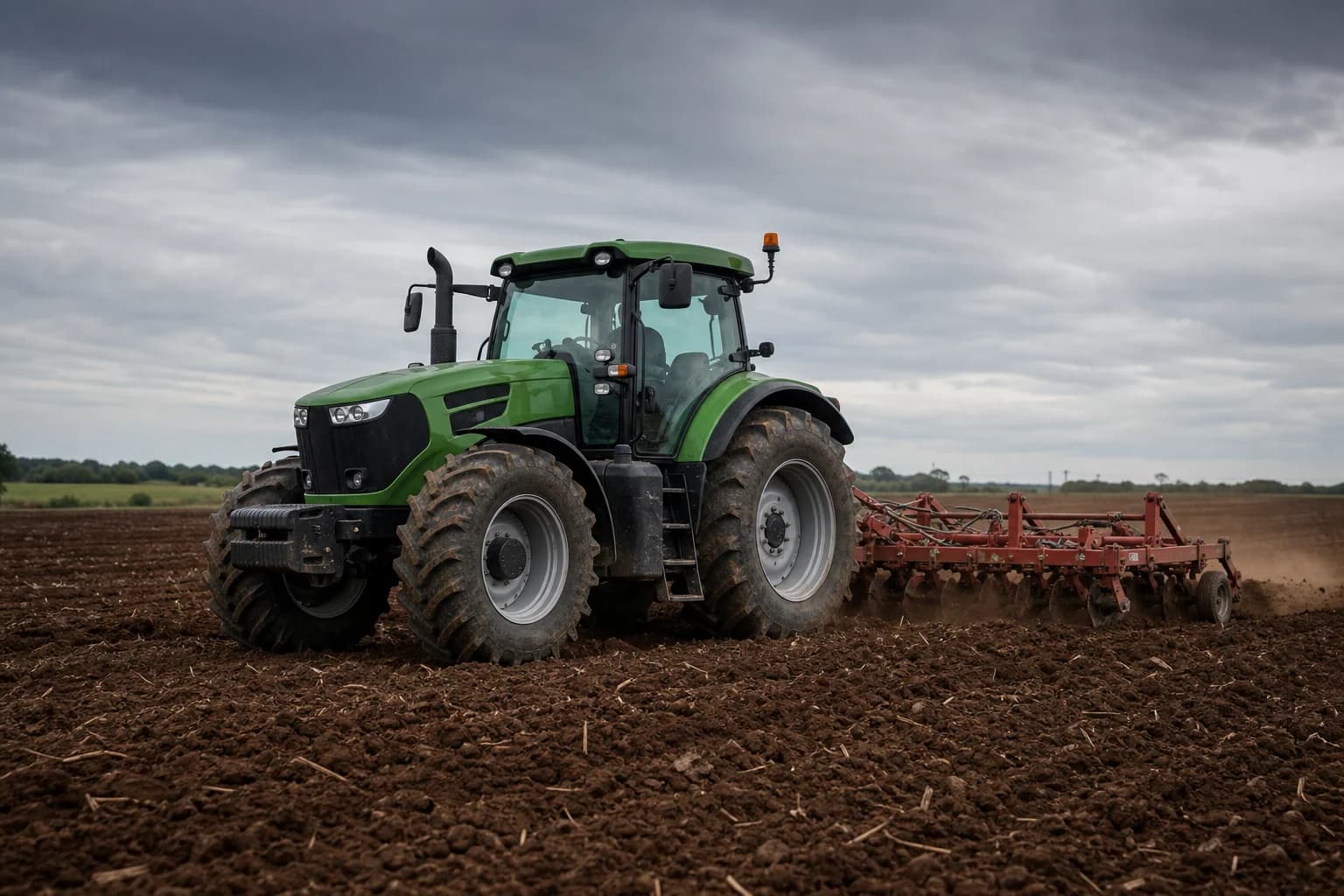 Trator agrícola em operação de campo