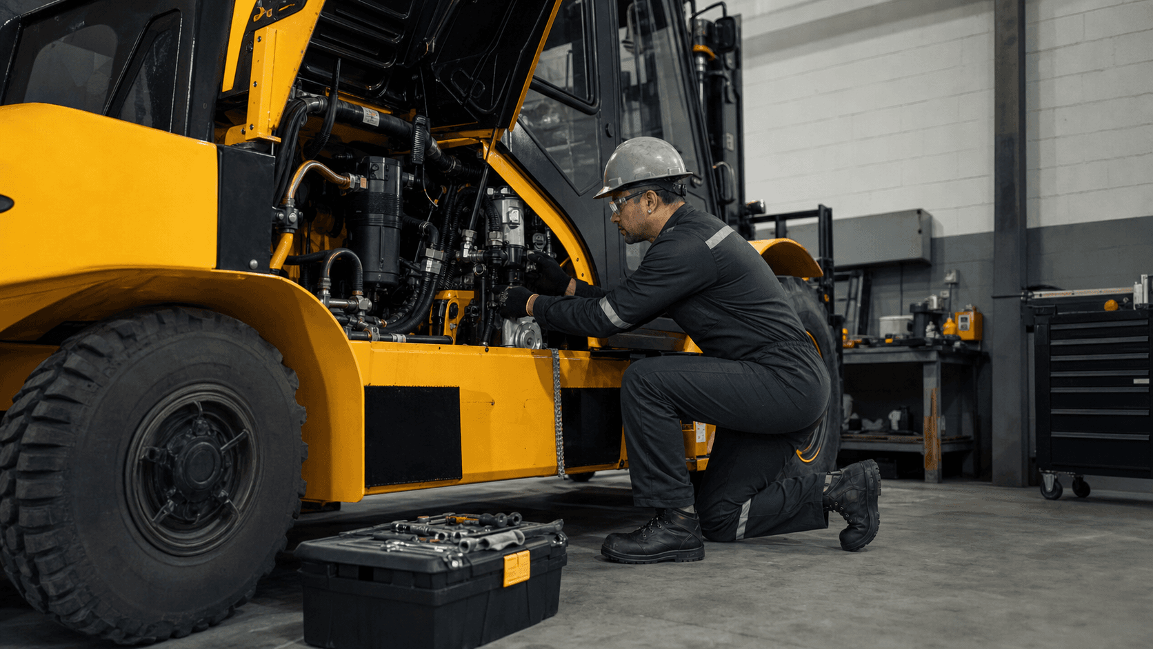Técnico executando manutenção em máquina